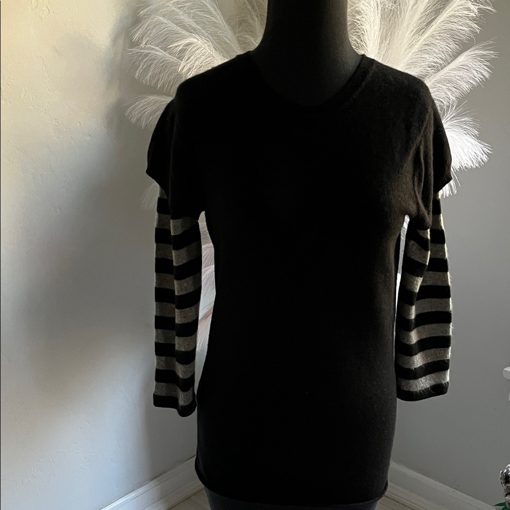 BCBGMaxAzria Black Sweater with Gray Striped Sleeves